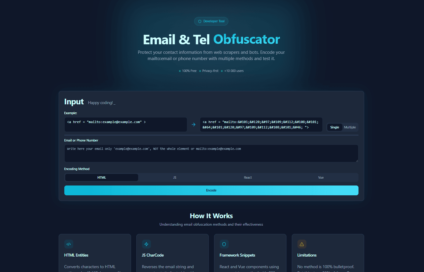 Email & Tel Encode In Code — screenshot 1